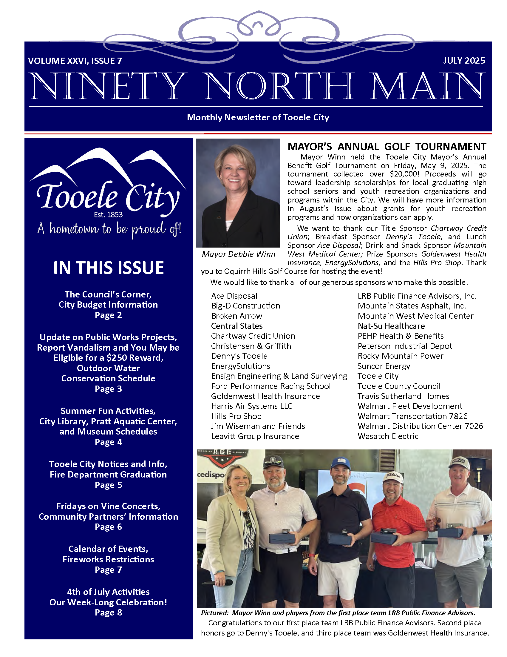 Page 1 of the City's July Newsletter.