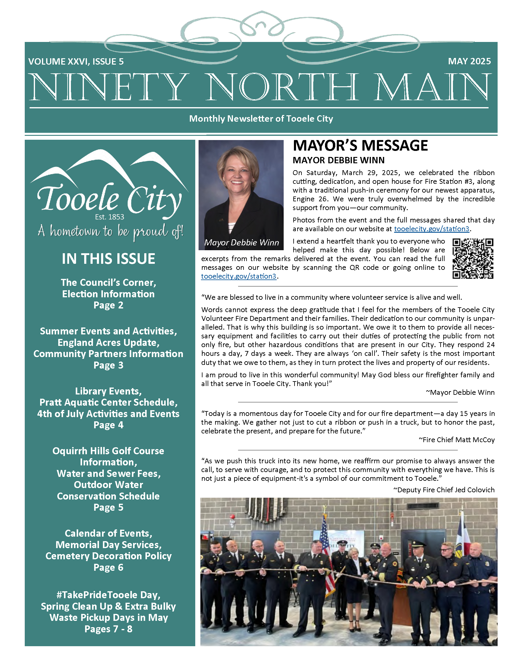 Front page of May 2025 Tooele City Newsletter.