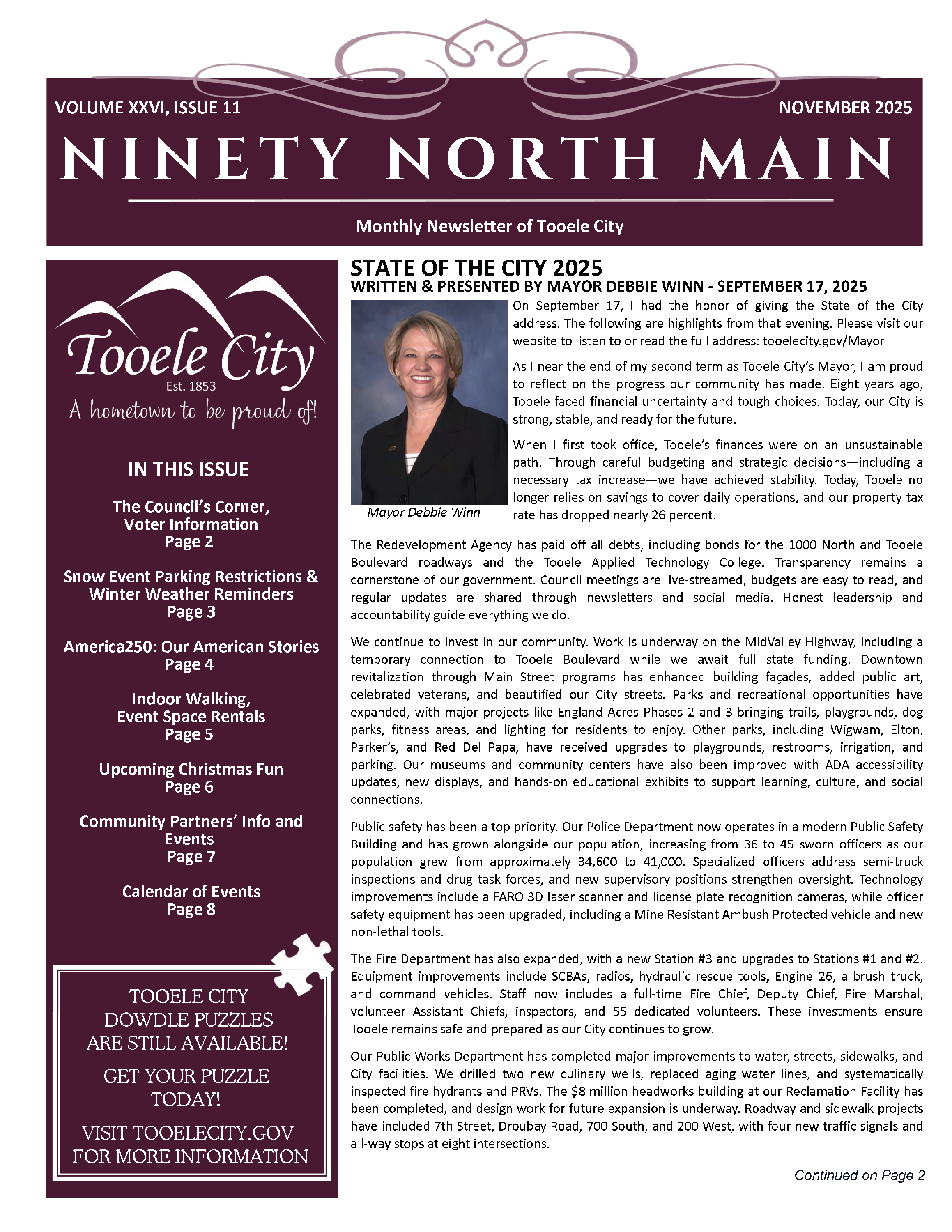 Page 1 of the November 2025 Newsletter