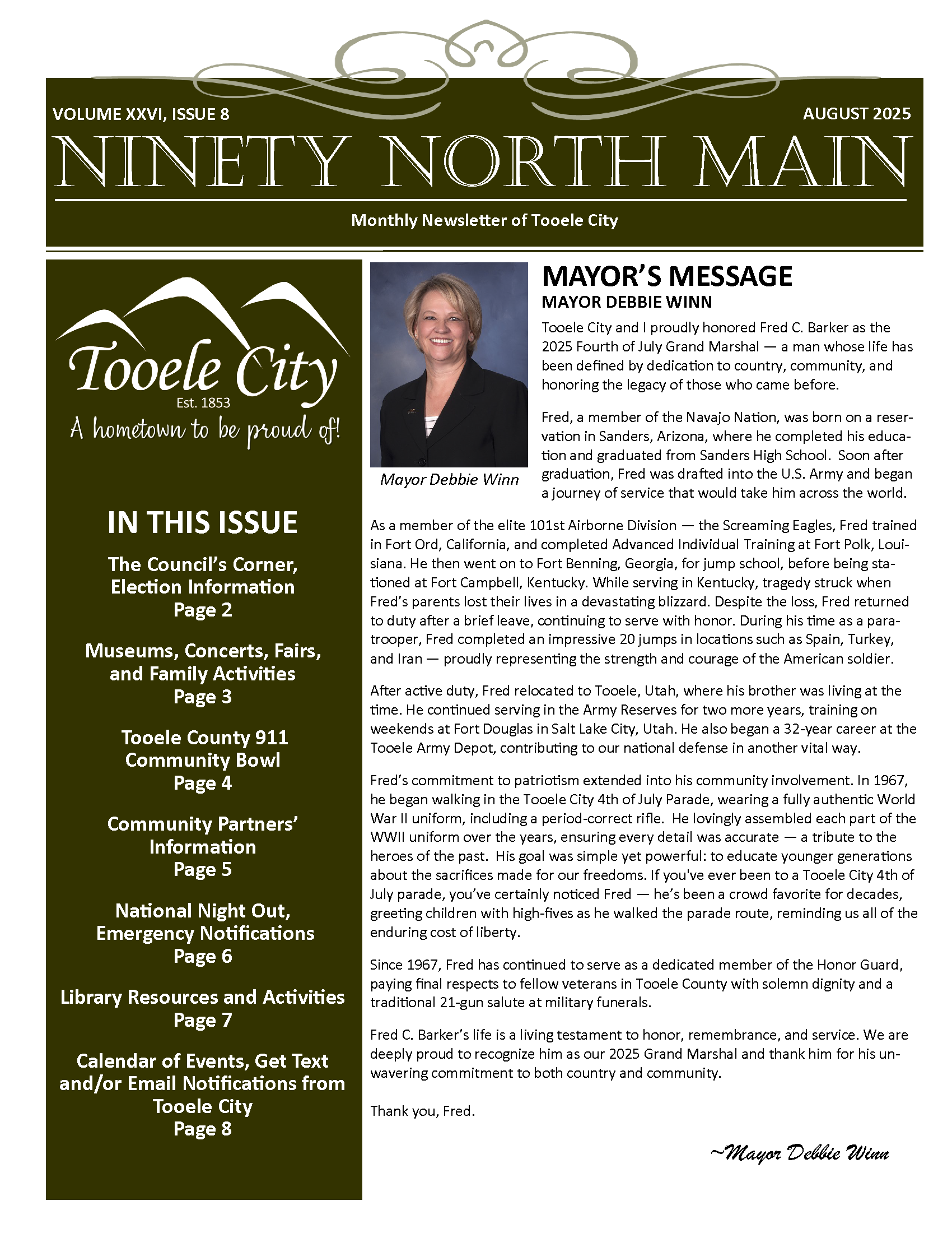 Page 1 of Ninety North Main August 2025 Issue.