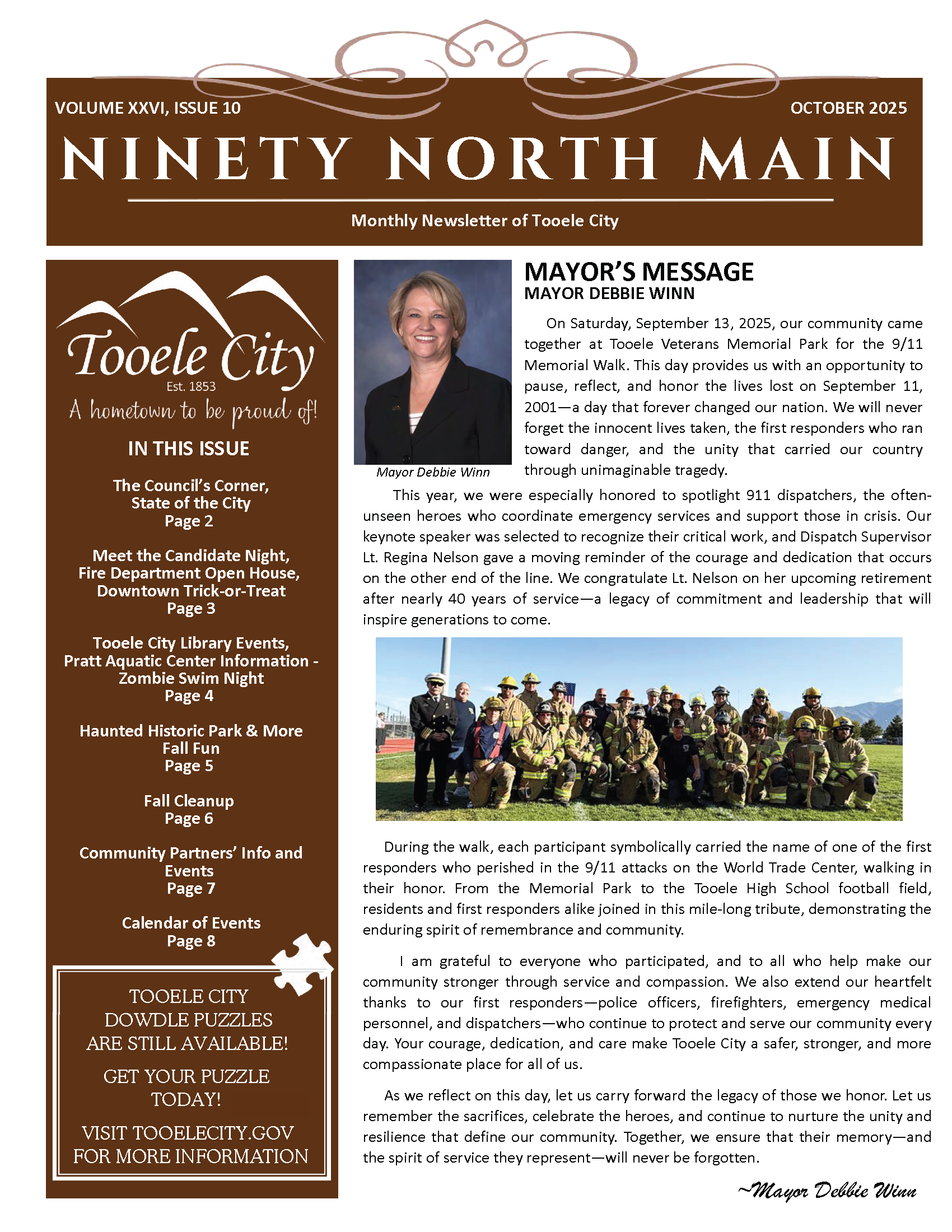 First page of October's 2025 Ninety North Main Newsletter