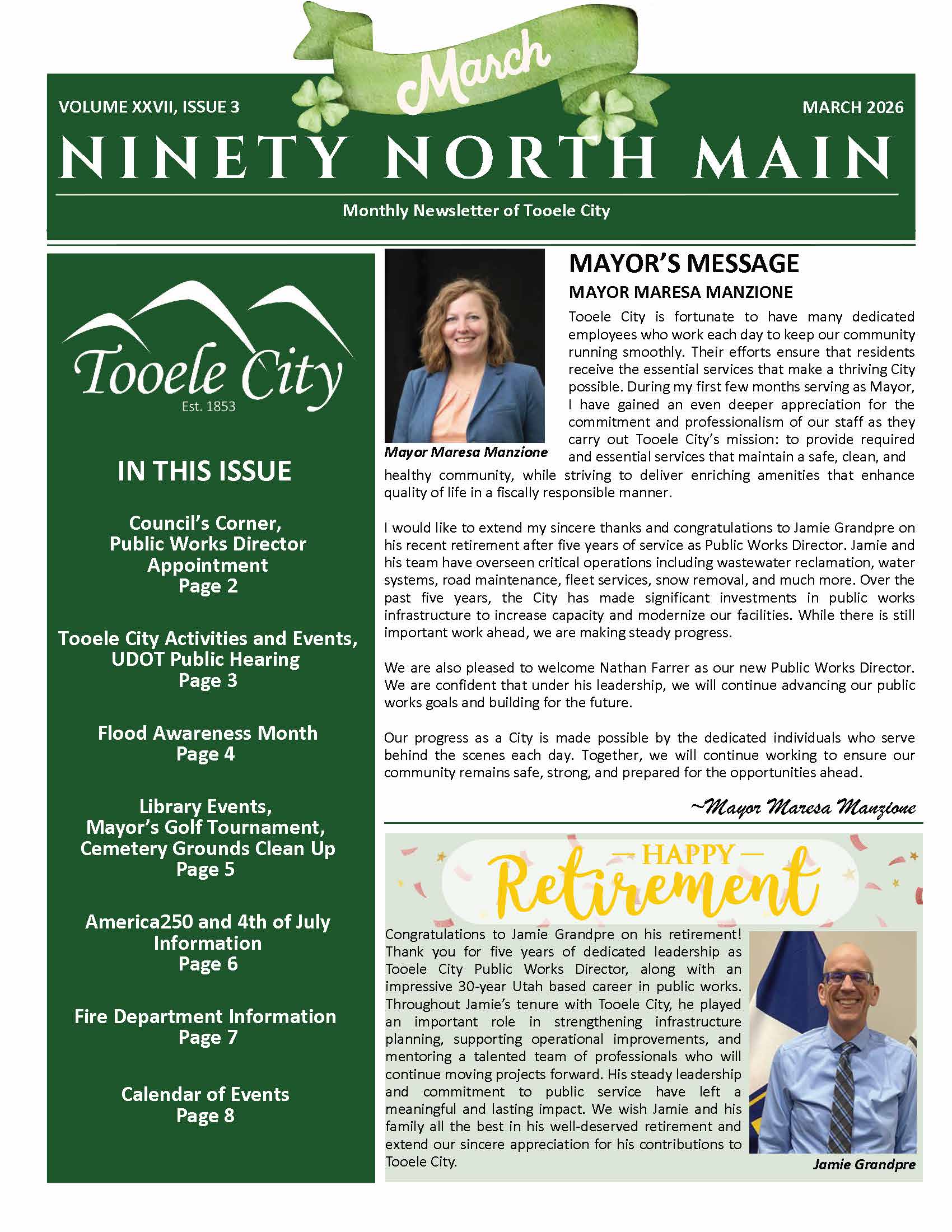 Page 1 of the City's March 2026 Newsletter.